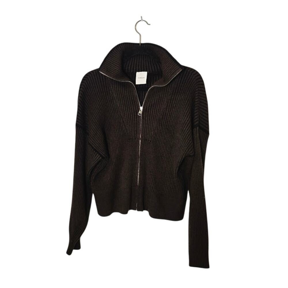 Varley Women's Full Zip Sweater Size Medium Dark Brown Ribbed Long Sleeves